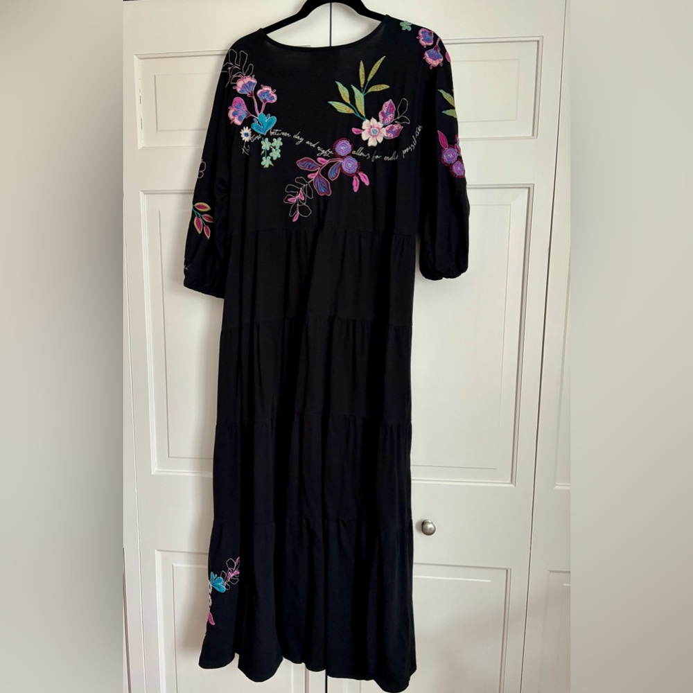 Johnny Was Shilo Dolman Sleeve Tiered Black Dress SZ L - Picture 8 of 13